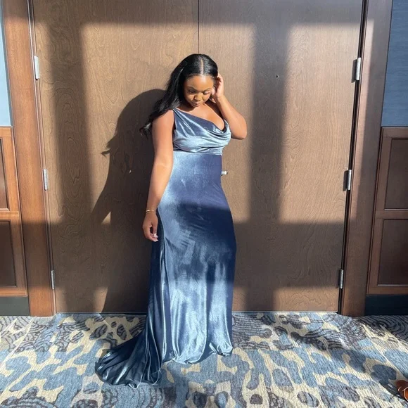 Crush Velvet Blue Gown - Picture 4 of 4